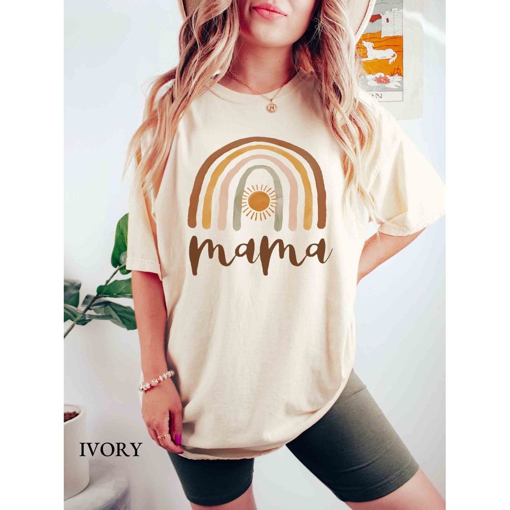 Rainbow Mama Comfort Colors Shirt, Boho Mom And Me Tee, Mother's Day Gift For Mom, Mamma, Mommy, Baby Shower Gift For Expecting Mom, New Mom.jpg