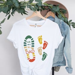 personalized dad and kids footprints names t-shirt, custom fathers day shirt, dad and child shirts, fathers day gift,