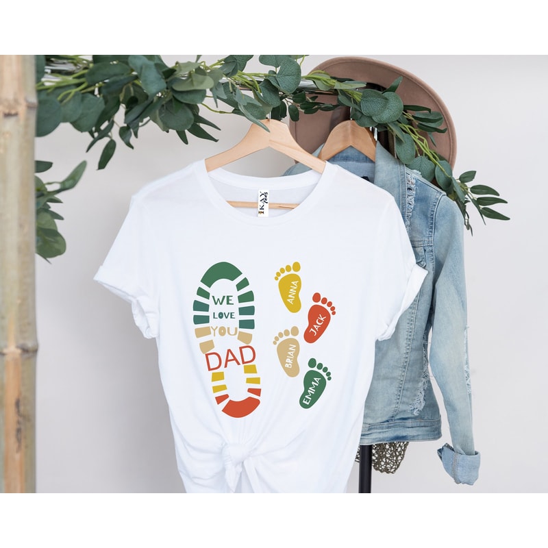 Personalized Dad And Kids Footprints Names T-Shirt, Custom Fathers Day Shirt, Dad And Child Shirts, Fathers Day Gift, Funny Daddy Shirt.jpg