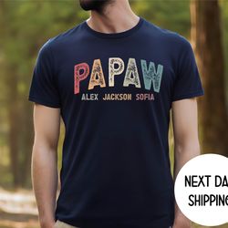 christmas gift for papaw shirt, custom grandpa and grandkids shirt, papaw birthday gift, papaw pregnancy announcement