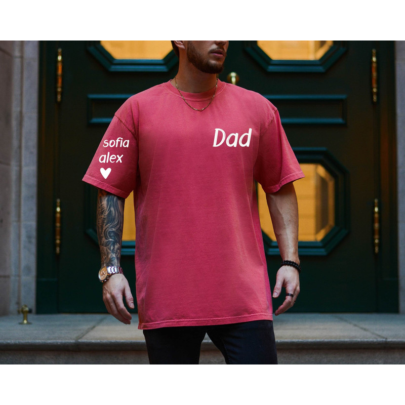 Custom Dad With Children Names on Sleeve Shirt, Personalized Dad T-shirt, Father's Day Gift, New Papa Tshirt, Comfort Colors Dad Shirts.jpg