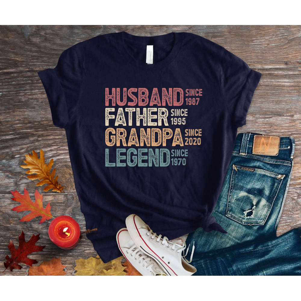 Husband Father Grandpa Legend, Personalized Dad Grandpa Shirt, Father's Day Shirt, Grandfather Custom Dates, Funny Dad Birthday Gift for Men.jpg
