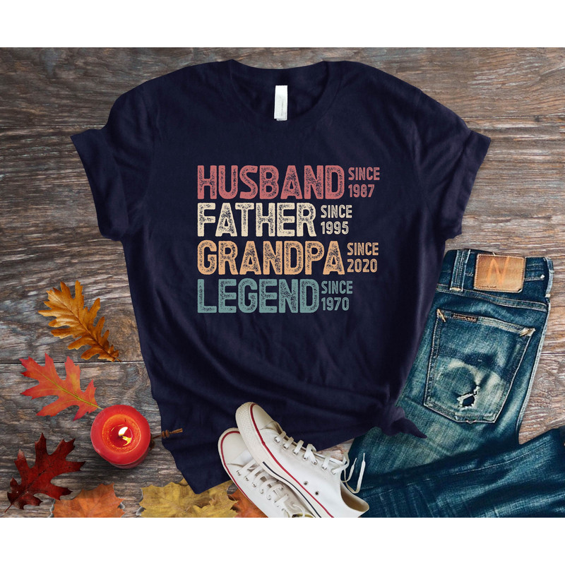 Husband Father Grandpa Legend, Personalized Dad Grandpa Shirt, Father's Day Shirt, Grandfather Custom Dates, Funny Dad Birthday Gift for Men.jpg