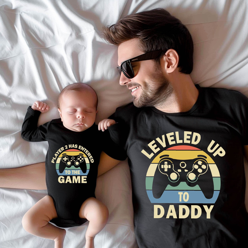 Leveled Up to Daddy Player 2 Has Entered the Game Shirt, Matching Dad Shirt, New Father Gift, Father's Day, Gift For Husband, Gamer Dad Gift.jpg