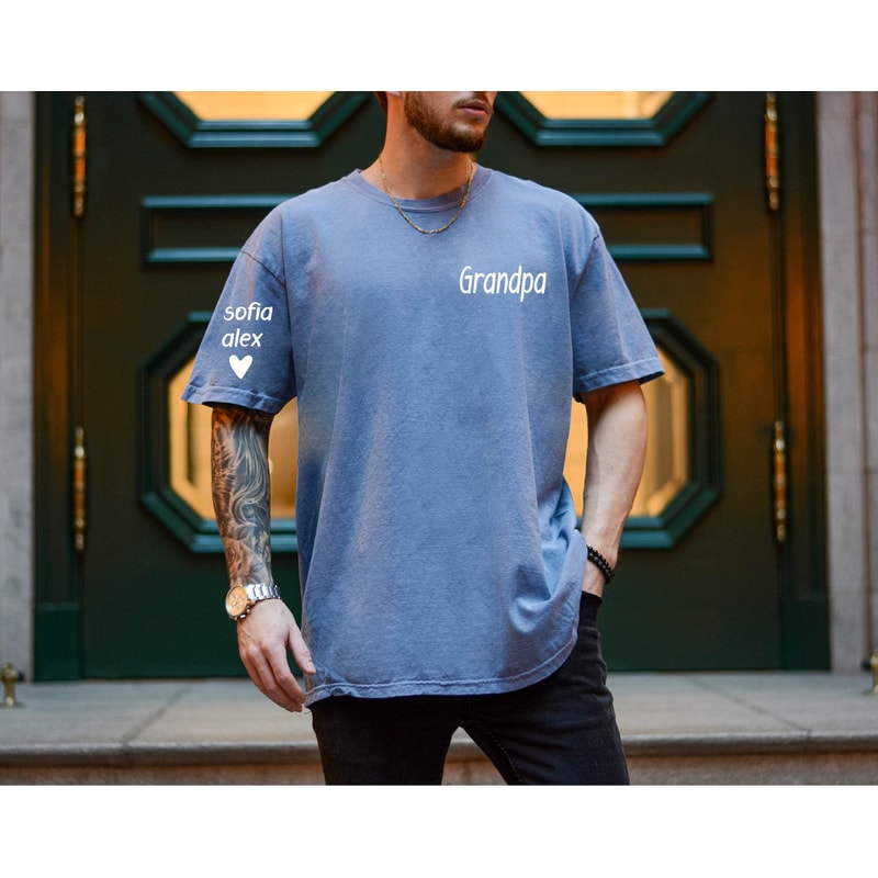 Personalize Grandpa Tshirt With Grandkids Names on Sleeve, Papa Shirt, Fathers Day Gift for Grandpa, New Grandpa Gift.jpg