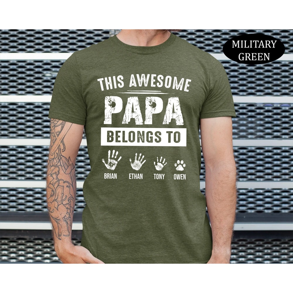 Personalized Papa Shirt, Fathers Day Gift, Fathers Day Shirt, Gift For Him, This Dad Belongs To Shirt, Custom Kid Name Shirt for Dad Grandpa.jpg