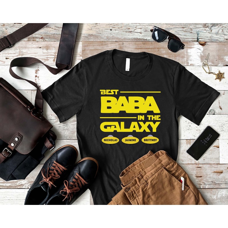 Best Baba In The Galaxy Shirt, Baba Birthday Tee With Kid Names, Christmas Gift Idea for Dad, Funny Gift for Husband, Father's Day Gift.jpg