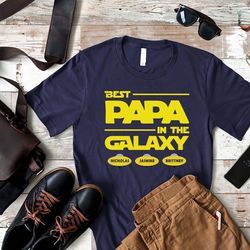 best papa in the galaxy shirt, dad birthday tee with kid names, christmas gift idea for father, funny gift for husband,