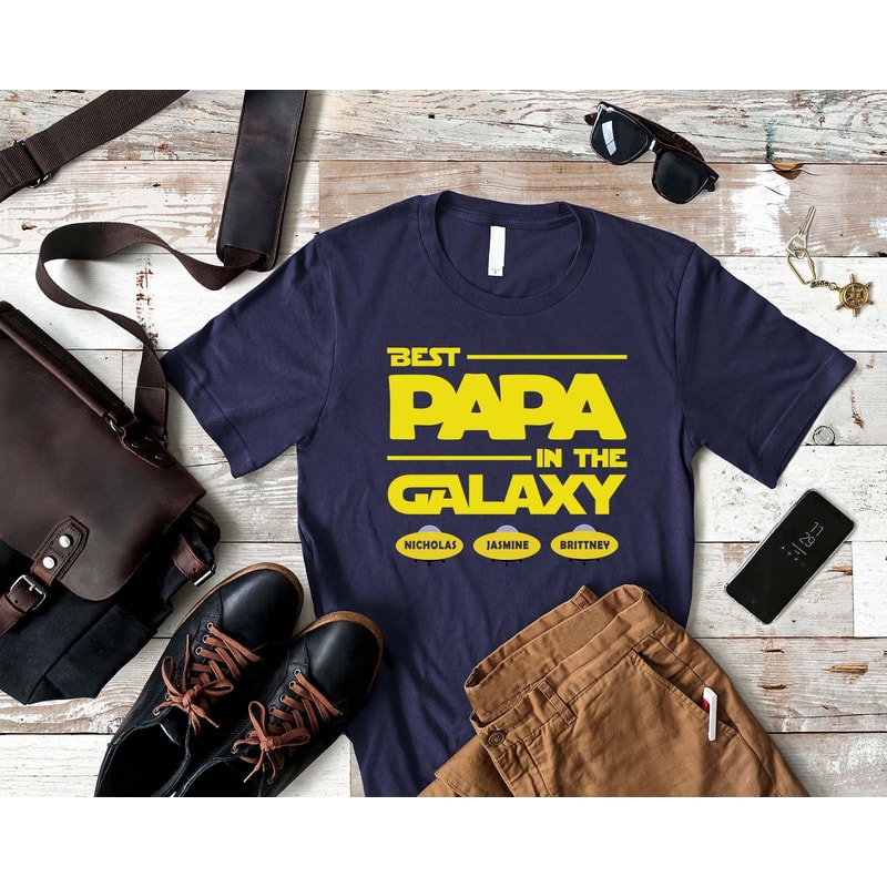 Best Papa In The Galaxy Shirt, Dad Birthday Tee With Kid Names, Christmas Gift Idea for Father, Funny Gift for Husband, Father's Day Gift.jpg