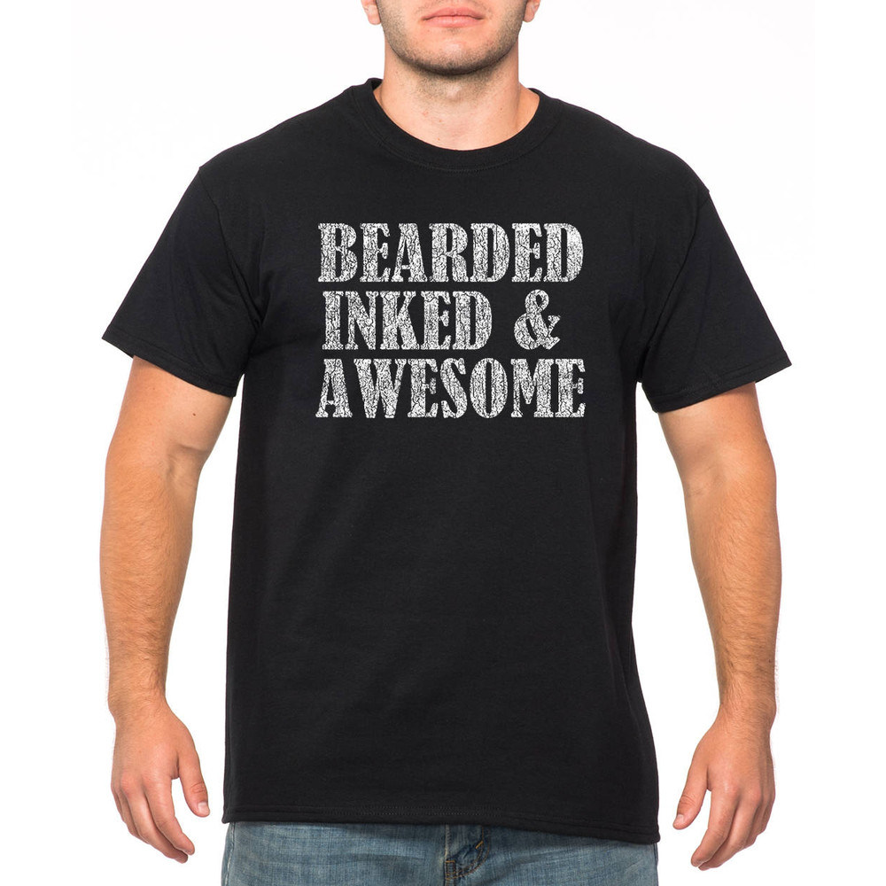 Bearded Inked and Awesome T Shirt. Funny Father's Day Shirt. Father's Day Gift Idea. Cute Gift From Kids. Valentines Day Gift For Husband.jpg