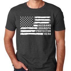 grandpa shirt, husband grandpa protector hero shirt, vintage american flag shirt, fathers day shirt, funny papa gift