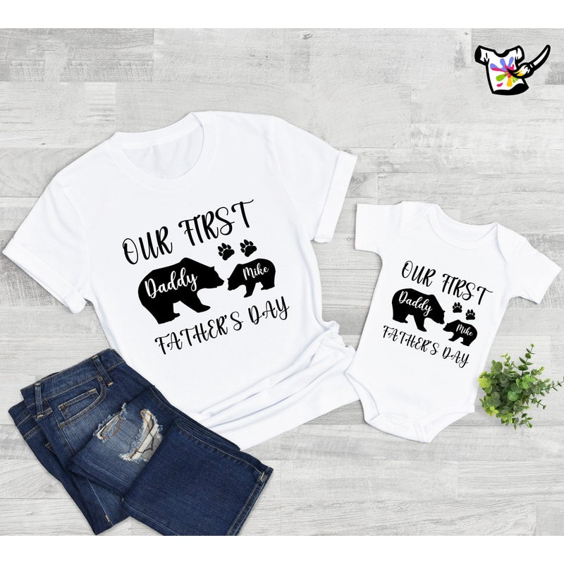 Custom Our First Bear Father T-Shirt, Gift For Dad Shirt, Personalized Dad Shirt, Fathers Day Shirt, Daddy Shirt, Grandpa Shirt,New Dad Gift.jpg
