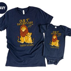 fathers day baby gift, dad lion our first fathers day together shirt, first fathers day personalized matching set, dad