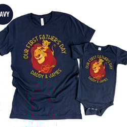 our first fathers day together shirt, first fathers day personalized matching set, dad baby lion tee, fathers day