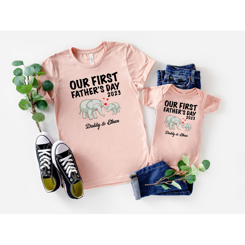 Our First Fathers Day Custom Shirt, Father and Baby Matching Shirt, Elephant Matching, New Dad Shirt, Father And Daughter, Father And Son.jpg