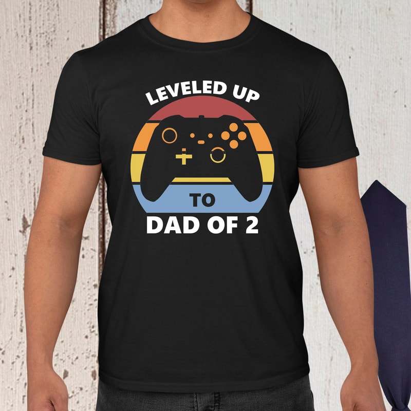 Leveled Up To Dad of 2 Shirt - Dad of Two Shirt, Father's Day Shirt, Video Gamer Shirt, Dad Shirt, Baby Announcement Dad Gift For Husband.jpg