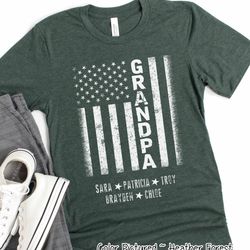 custom grandpa flag shirt, personalized grandpa shirt with kids names, fathers day gift for grandpa, fathers day shirt,