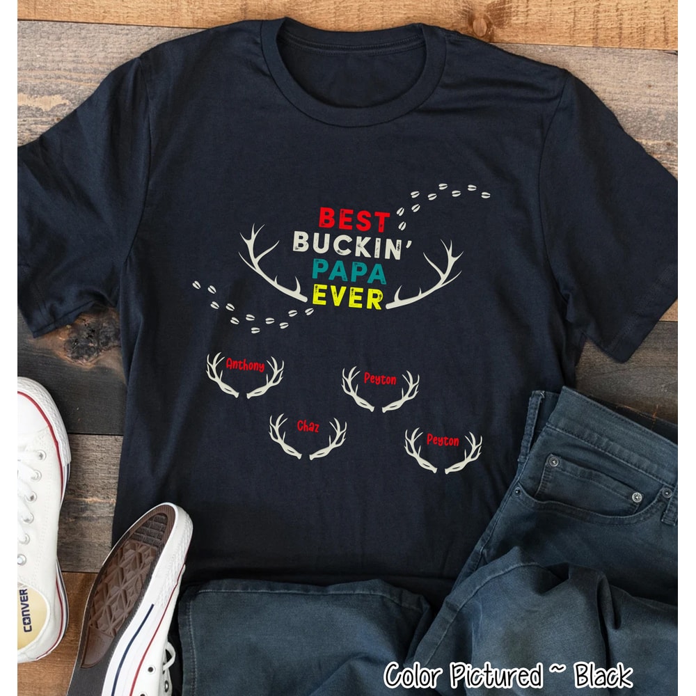 Hunting Best Bucking Papa Shirt, Personalized Papa Shirt with GrandKids Names, Father's Day Gift for Papa, Fathers Day Shirt, Gift For Him.jpg