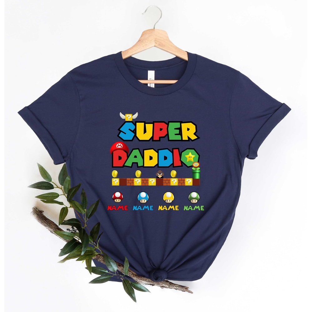 Super Daddio Custom Shirt, Super Mario Shirt, Gift For Dad, Personalized Super Daddio Shirt, Dad Hero Tee, Fathers Day Shirt, Custom Kid Tee.jpg