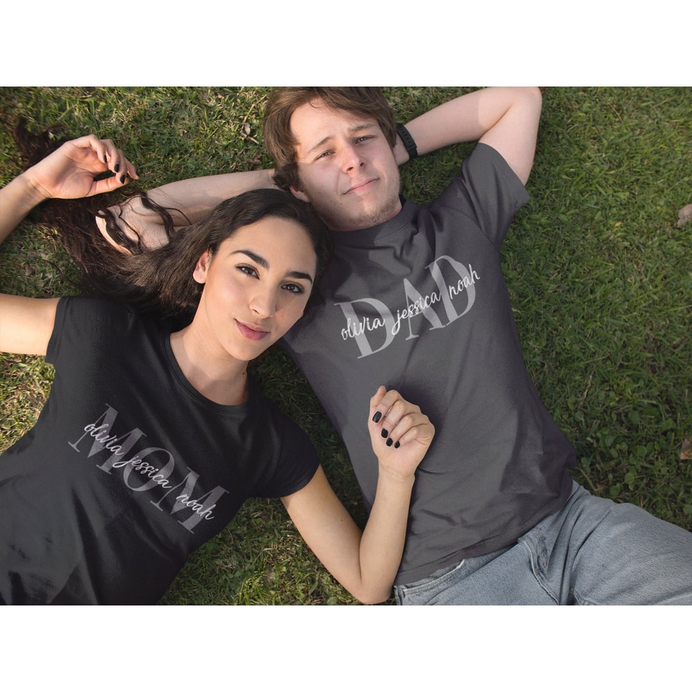 Custom Matching Mom and Dad Shirts With Kids Names Mom and Dad Shirts Set Custom Matching Shirts Mom Dad Personalized Tees Mom and Dad.jpg