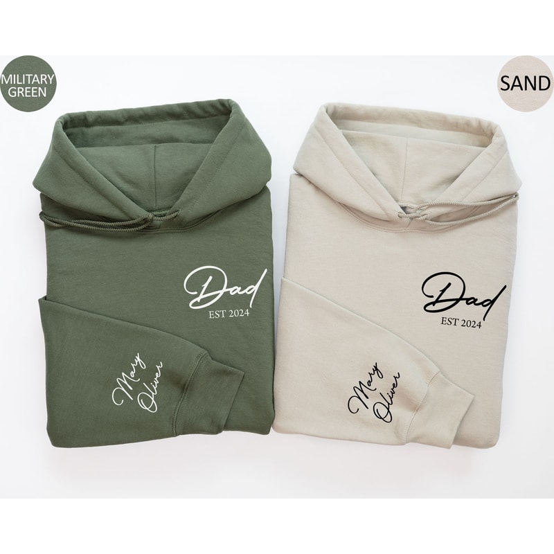 Personalized Dad Hoodie with Kids Names Sleeve Custom Dad Sweatshirt Est Date Daddy Sweater New Dad Fathers Day Gift from Childs Established.jpg