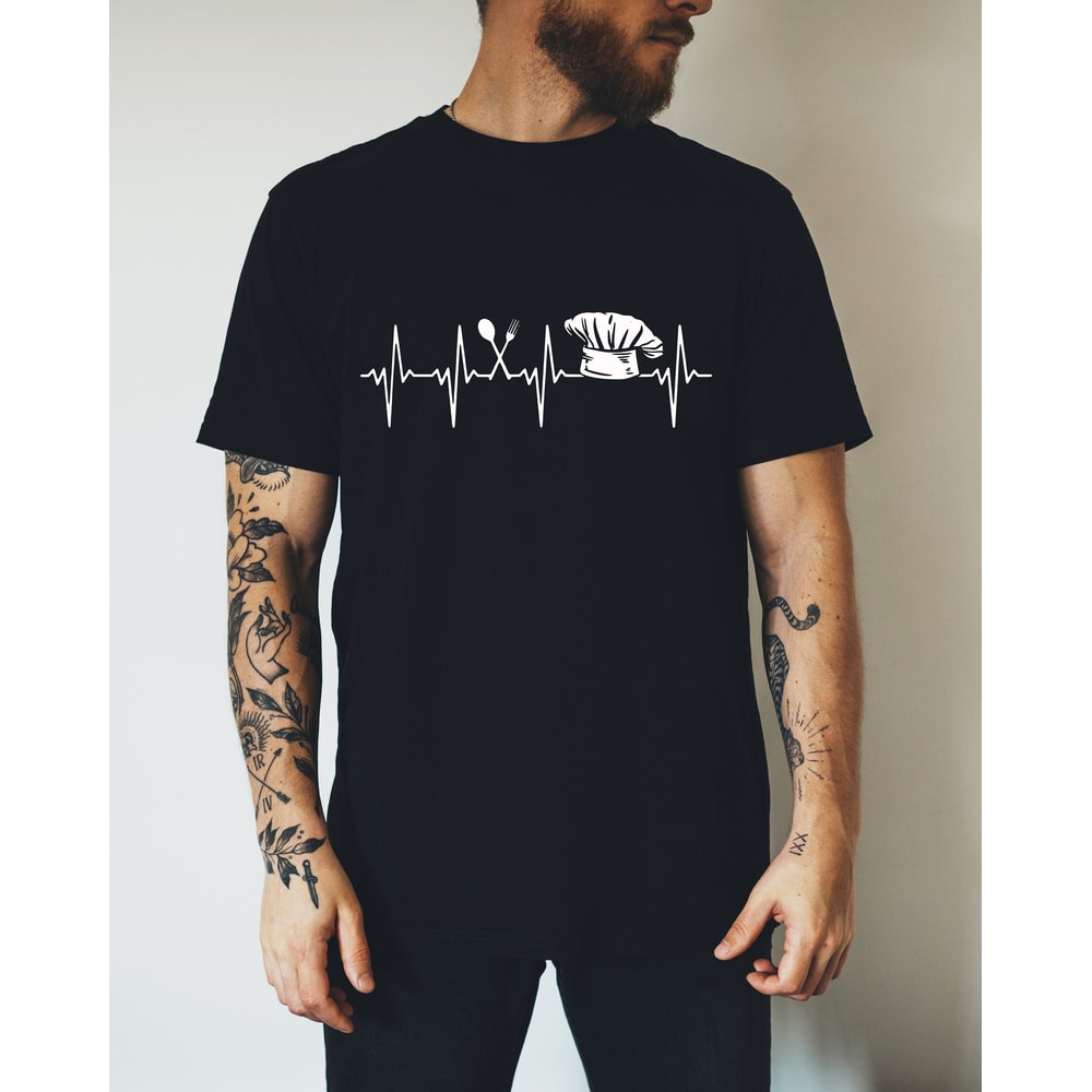 Chef Cooking Heartbeat Culinary T-Shirt, Gift for Chefs, Cool Knife Vintage Shirts, Cook Knives Lover TShirt, Funny Dad Birthday Present Top.jpg