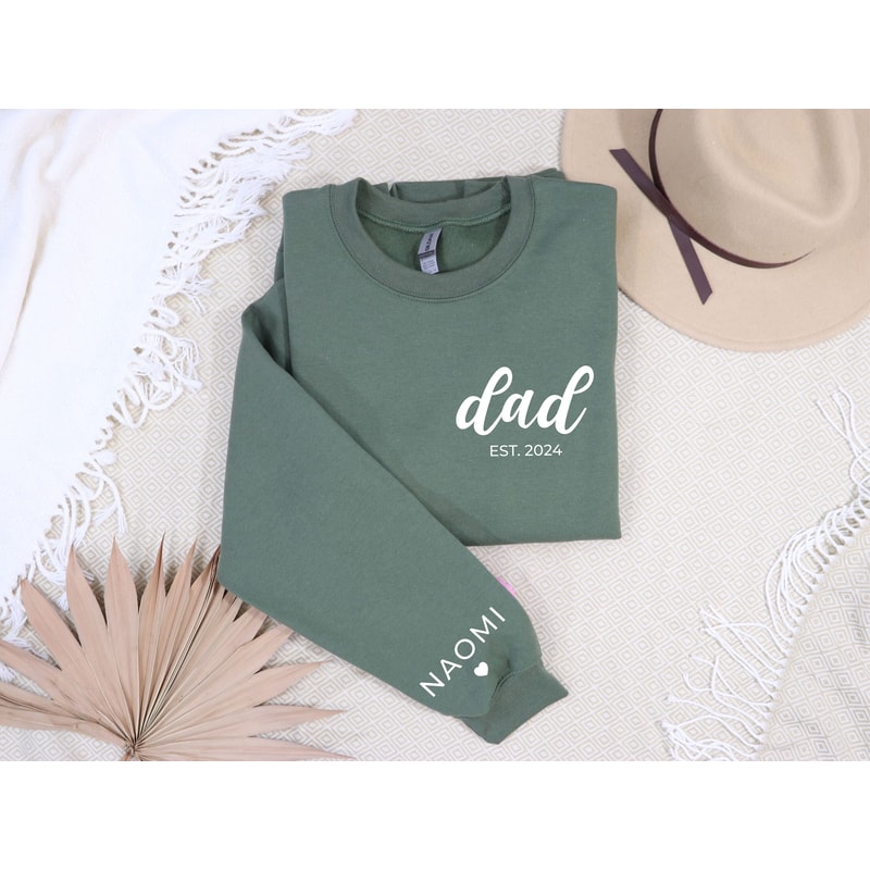 Custom Kids Name on Sleeve Dad Shirt, Happy Fathers Day Sweatshirt, Dad's Best Gift, Custom Dad Est Long Sleeve, Custom Dad Birthday Hoodie.jpg