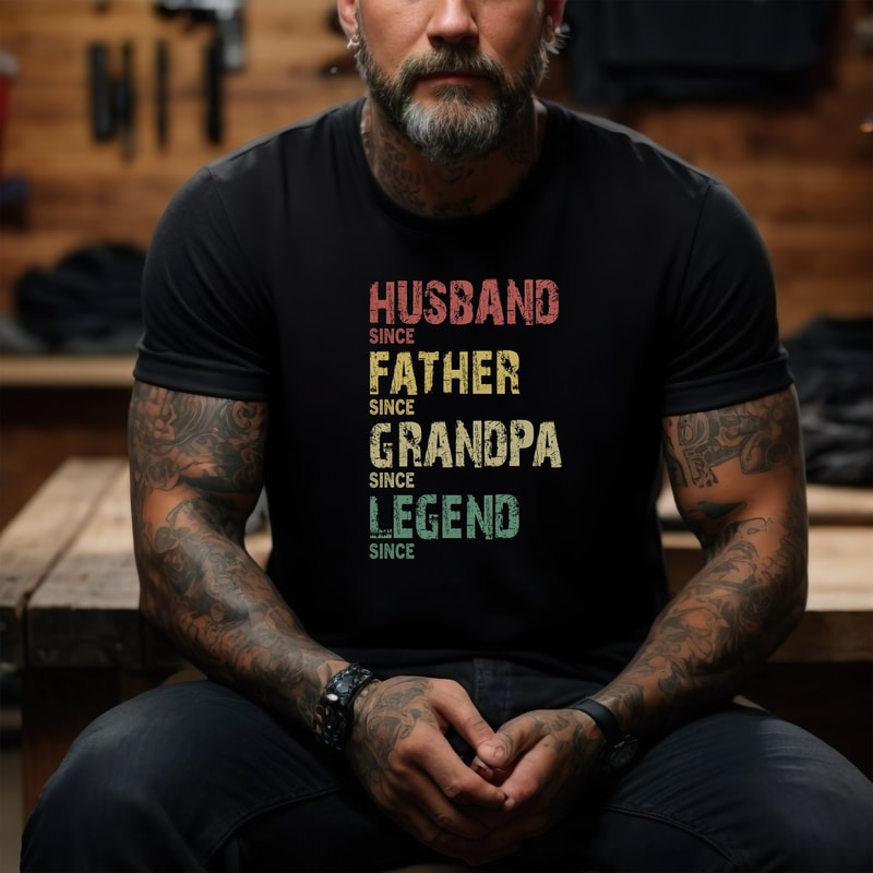 Husband Father Grandpa Legend Shirt, Grandfather Custom Dates, Funny Dad Birthday Gift for Men, Personalized Dad Grandpa Shirt.jpg