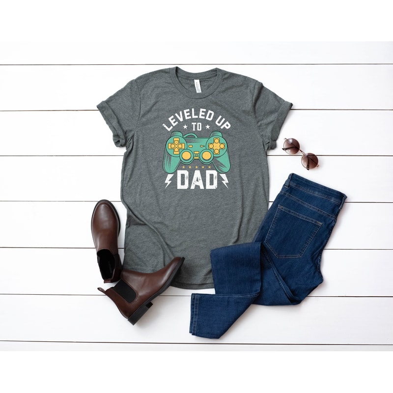 Leveled Up to Dad, Promoted to Dad, Daddy shirt, Fathers Day Tee, Gift For Dad, Funny Shirt, Gift for him.jpg