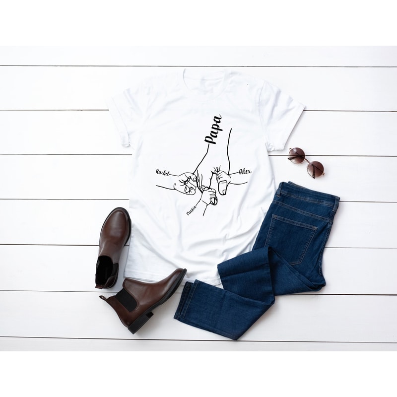 Personalized Papa T Shirt, Custom Grandpa Tee Shirt Kids Grab Papa Hands, Great Grandpa Custom Kid names Gift for Grandpa Papa Tee Shirt.jpg