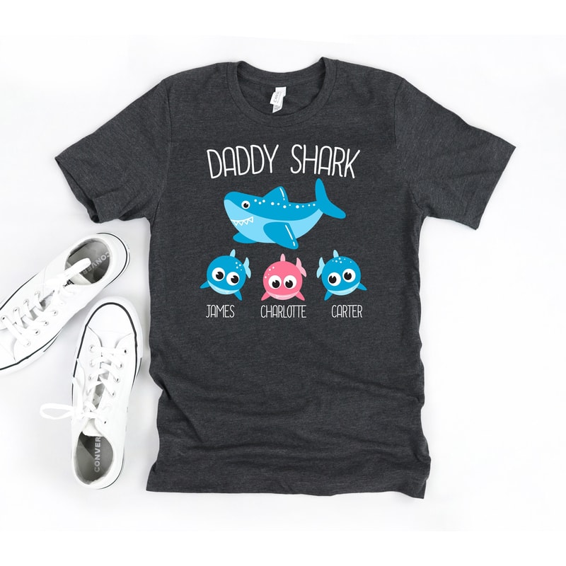 Daddy Shark Shirt, Personalized Dad Shirt, Dad Birthday Shirt, Father's Day Gift, Daddy With Kids Names, Gift For Dad, Shark Sweatshirt.jpg