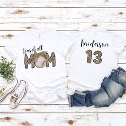 Personalized Baseball Mom Shirt with Players Name and Number Gift for Mom, Custom Mom Baseball T-shirt Gift for Baseball