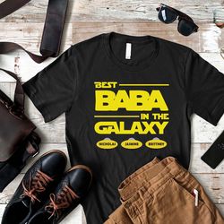 best baba in the galaxy shirt, baba birthday tee with kid names, christmas gift idea for dad, funny gift for husband, fa