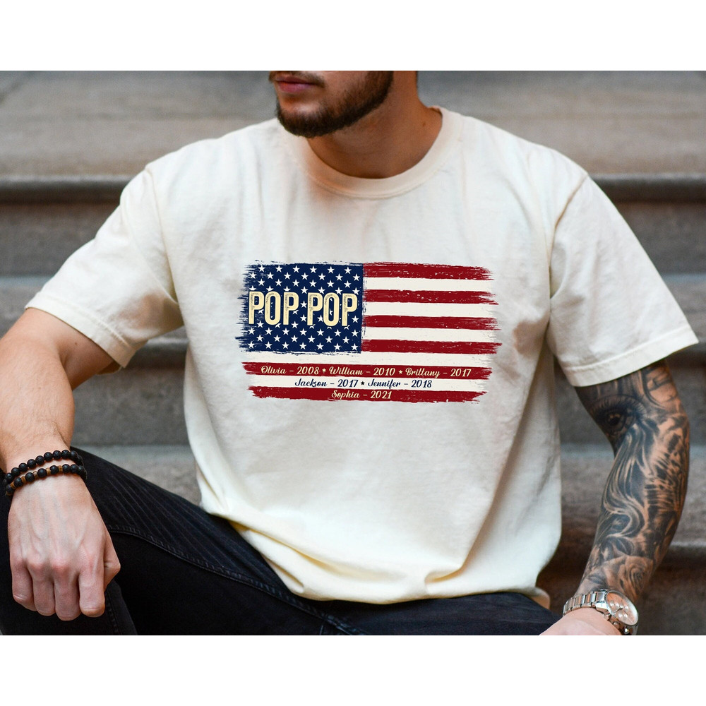 Personalized Pop Pop Shirt, Shirt for Pop Pop with Grandkids Name, American Flag Grandkids Est Shirt, Custom Fathers Day Shirt, Pop Pop Gift.jpg