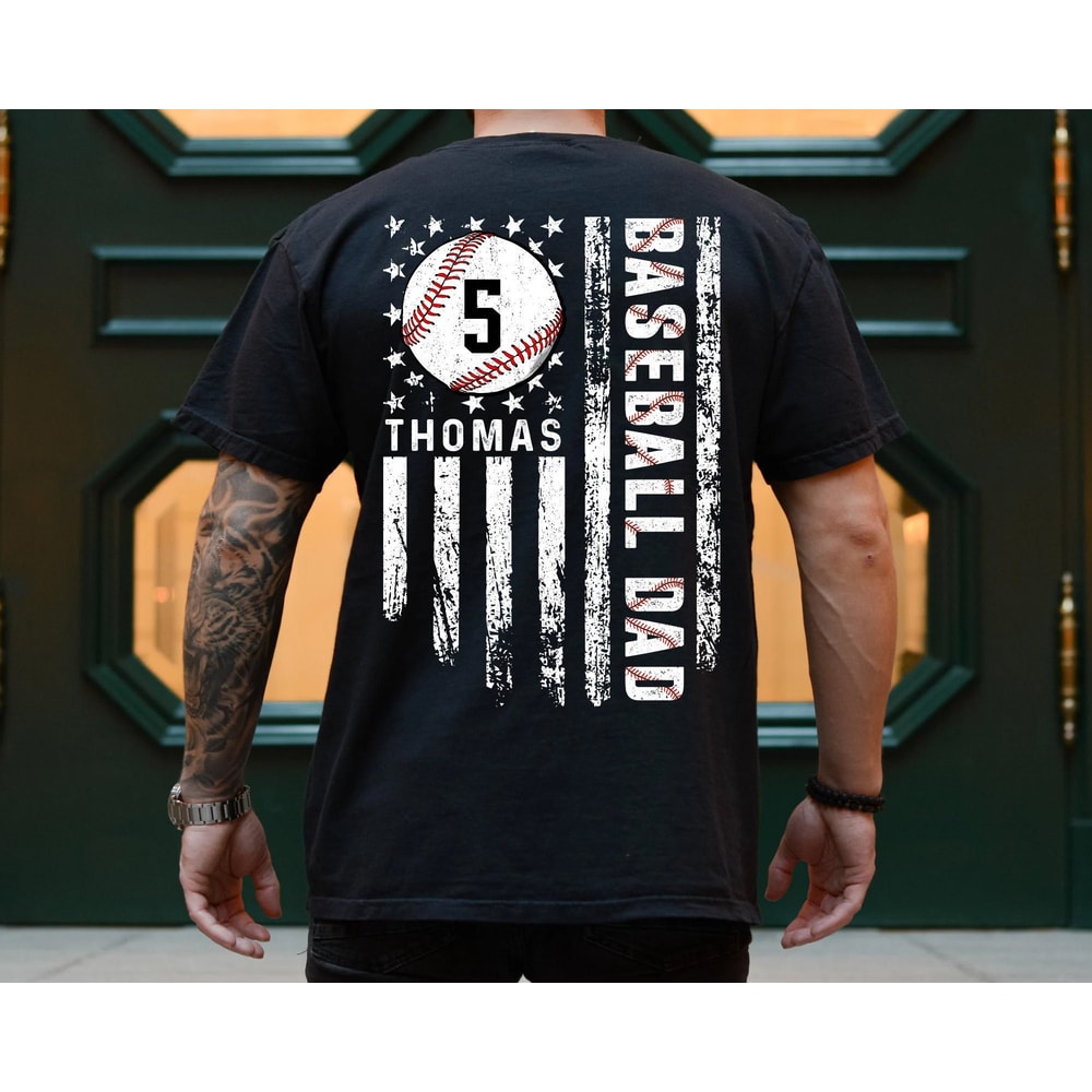 Baseball Dad Sweatshirt, Personalized Name Number Baseball Player Shirt for Dad, Baseball Dad Shirt, Sports Dad Hoodie, Fathers Day Gift.jpg