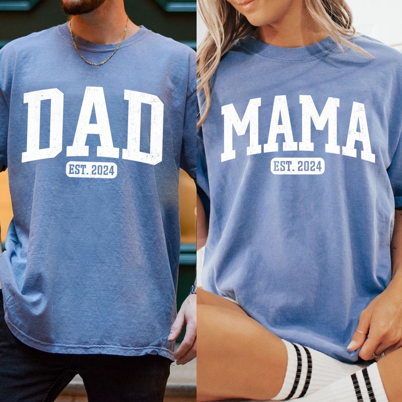Comfort Colors Mama and Dad Shirts, Pregnancy Announcement Shirts, New Dad Gift, New Mom Gifts, Custom Gift for Mom and Dad, Mom and Dad Est.jpg