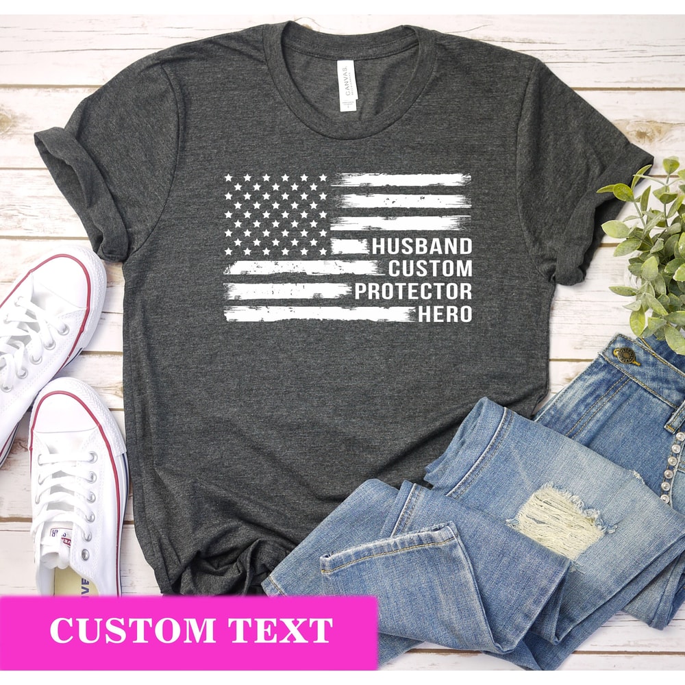 Custom Father's Day Shirt, Husband dad protector hero Shirt, Vintage American Flag Shirt, Personalized Fathers Day Gift, Patriot Shirts.jpg