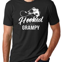 hooked on being grampy t shirt fishing t shirt fishing mens tee shirt, funny fathers day shirt christmas gifts custom
