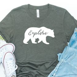 explore bear silhouette mounted shirt, wilderness shirt, adventure, camping shirt, grizzly shirt, wildlife, backpacking
