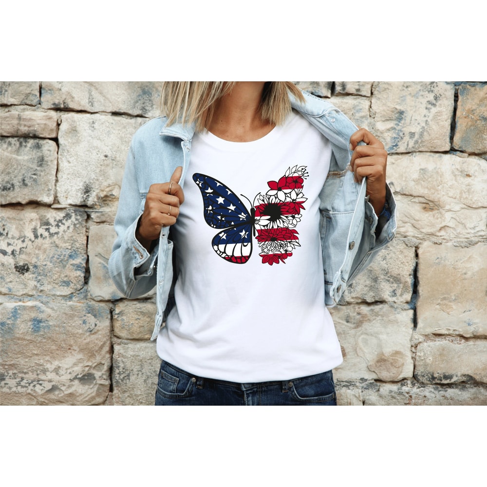 Floral Butterfly 4th of July Shirt, 4th of july floral shirt, 4th of july butterfly shirt, American Flag Shirt, Flowers Shirt, USA Flag Tee.jpg