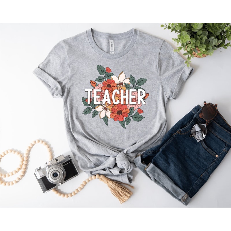 Flower Teacher T-Shirt, Floral Teacher Gift Shirt, Retro Teach Tshirt, Back to School Teaching Shirts, Funny Teacher Appreciation Gifts Tee.jpg