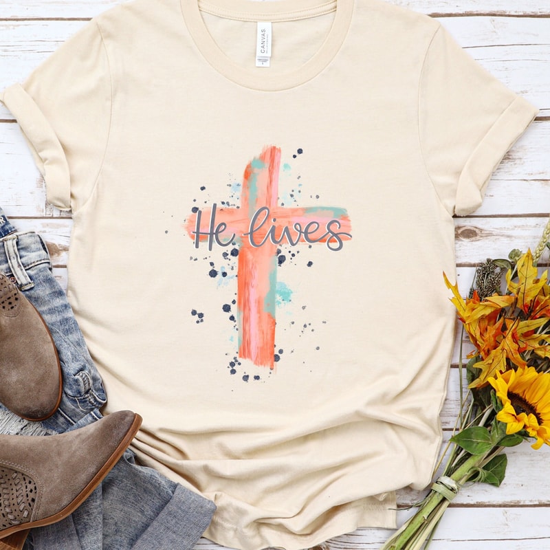 He Lives Shirt, Easter T-shirts, Happy Easter Tee, He is Risen Shirt, Easter Gift, Jesus Easter Shirt #.jpg