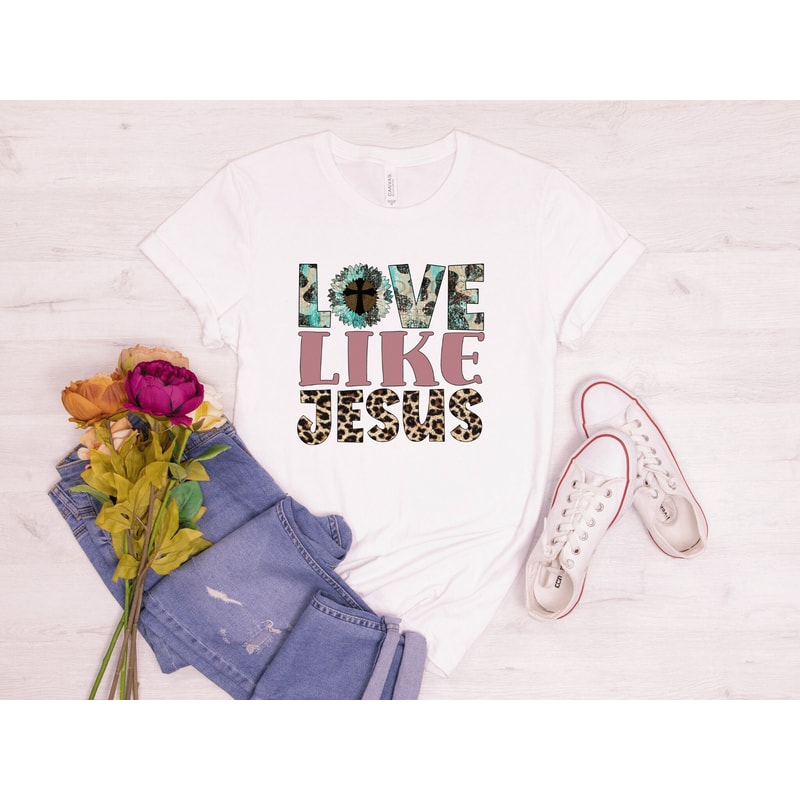 Love Like Jesus Shirt Love Shirt, Religious Love Shirt, Valentines Day Shirt, Be Mine Shirt, Gift for Her, Leopard Valentines Day Shirt.jpg