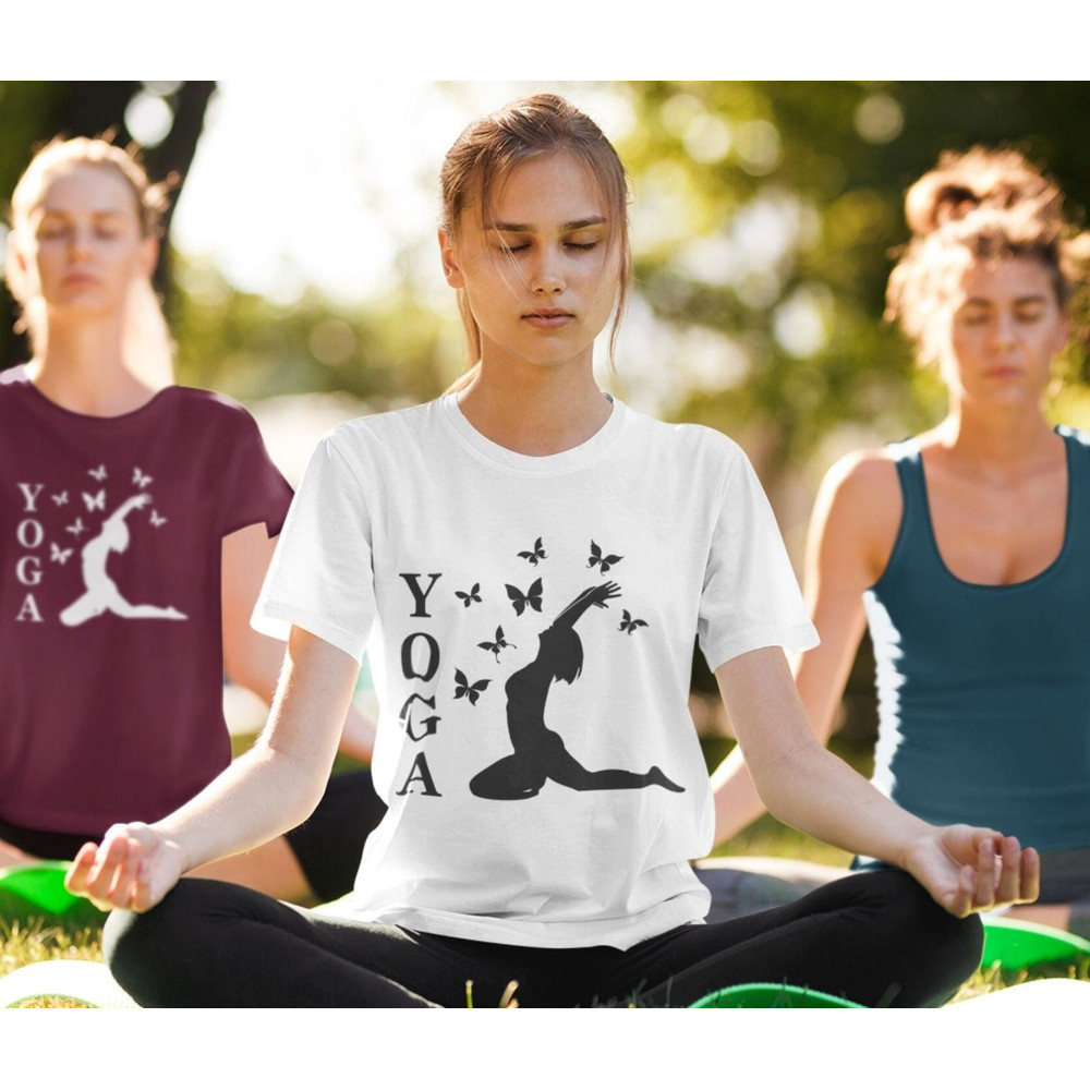 Yoga Butterflies Shirt, Made To Order, Buddhist Shirt, Zen Spiritual, Meditation shirt, Yoga Tee, Workout Shirt, Spiritual Gift.jpg