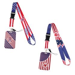 American Flag Cell Phone Lanyard Keychain Polyester Double Sided Printing Bus Card Student Card Anti-Lost Card Holder