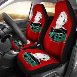 yuji itadori style car seat covers fan art jujutsu kaisen anime red seat covers fan gift