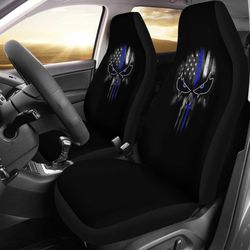 thin blue line punisher skull - car seat covers - type 2 (set of 2)