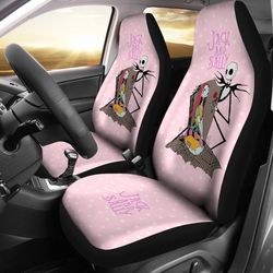 nightmare before christmas cartoon car seat covers - jack skellington and sally heart patterns pink seat covers