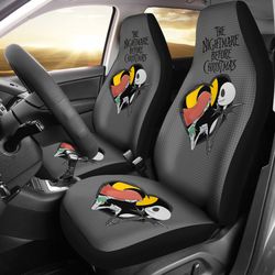 nightmare before christmas cartoon car seat covers - jack skellington and sally black heart chibi seat covers