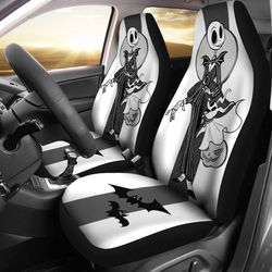 nightmare before christmas cartoon car seat covers - happy jack skellington and zero dog black white seat covers